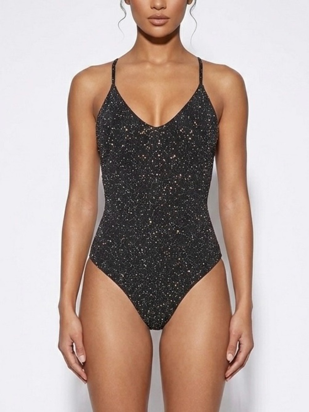 Rue21 Black Glitter V-Neck Bodysuit
